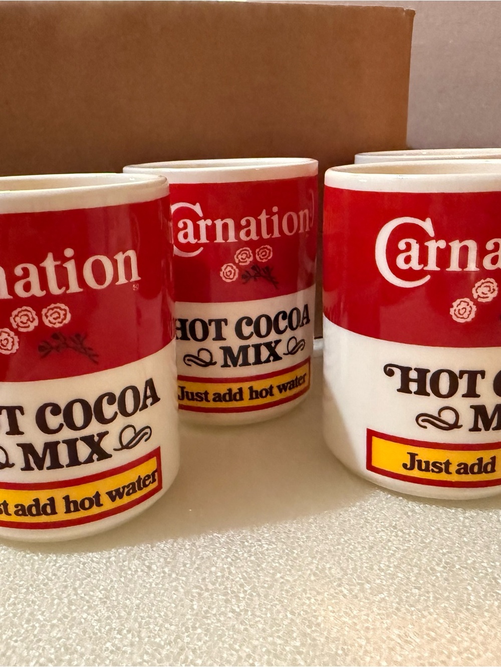 Vintage 80s Red & White Hot Cocoa Mix Ceramic Mug Set of 4